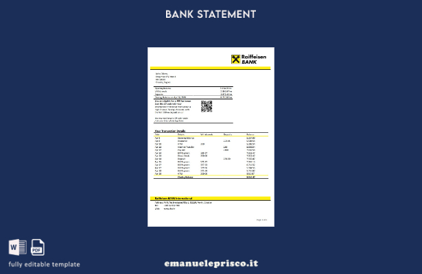modello word di estratto conto bancario Raiffeisen Croazia in stile verificato